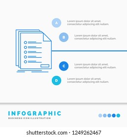 Check, filing, list, listing, registration Infographics Template for Website and Presentation. Line Blue icon infographic style vector illustration
