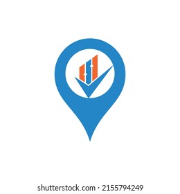 Check finance map pin shape logo icon vector. Mark chart and graph logo.	