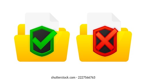 Check Folder, Approve and Reject Folder. Flat cartoon design. Vector illustration.