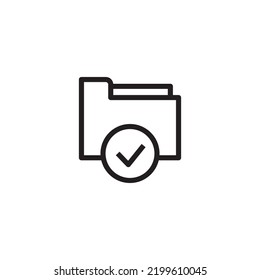 Check folder icon. tick symbol, tick in folder, editable stroke. Perfect icon, white background.