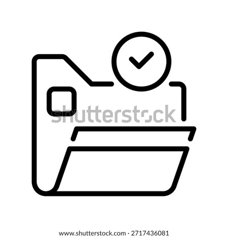 Check Folder Line Icon, Outline Symbol for Data Organized, File Complete, Project Finished, Archive Sorted, and Directory Valid. Vector Sign Icon.