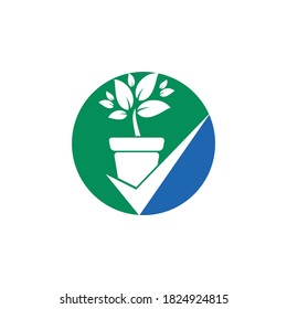 Check garden vector logo design. Check and flower pot icon.