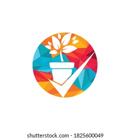 Check garden vector logo design. Check and flower pot icon.