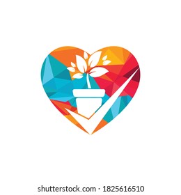 Check garden vector logo design. Check and flower pot icon.