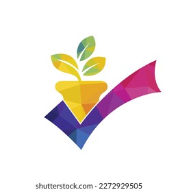 Compruebe el diseño del logotipo vectorial del jardín. Icono de la barra de flor y verificación.