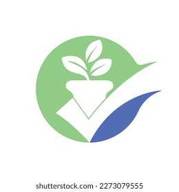 Compruebe el diseño del logotipo vectorial del jardín. Icono de la barra de flor y verificación.