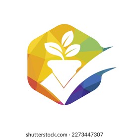 Check garden vector logo design. Check and flower pot icon.