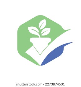 Compruebe el diseño del logotipo vectorial del jardín. Icono de la barra de flor y verificación.