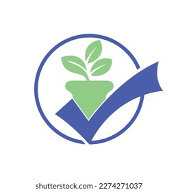 Compruebe el diseño del logotipo vectorial del jardín. Icono de la barra de flor y verificación.