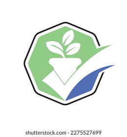 Check garden vector logo design. Check and flower pot icon.