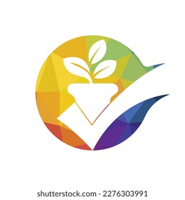 Compruebe el diseño del logotipo vectorial del jardín. Icono de la barra de flor y verificación.