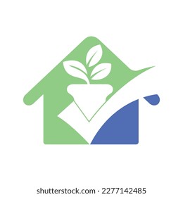 Check garden vector logo design. Check and flower pot icon.