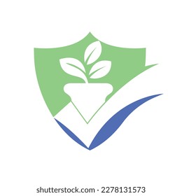 Check garden vector logo design. Check and flower pot icon.