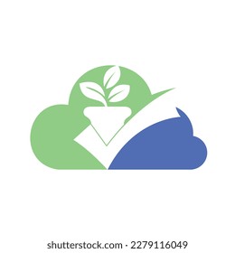 Check garden vector logo design. Check and flower pot icon.