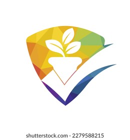 Check garden vector logo design. Check and flower pot icon.