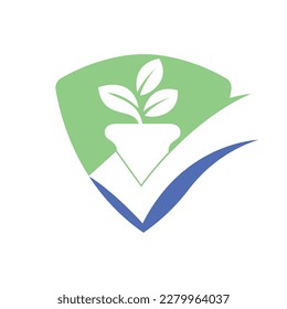 Check garden vector logo design. Check and flower pot icon.