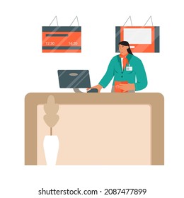 Check in or gate desk with flight attendant. Vector illustration