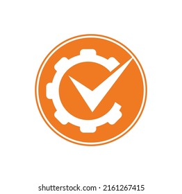 Check Gear Logo Icon Design. Tick cog logo icon vector.