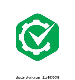 Check Gear Logo Icon Design. Tick cog logo icon vector.