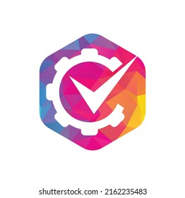 Check Gear Logo Icon Design. Tick cog logo icon vector.