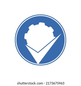 Check Gear Logo Icon Design. Tick cog logo icon vector.	
