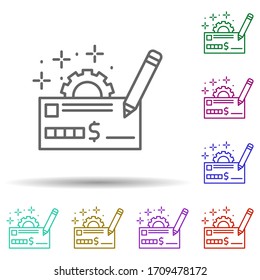 Check gear pencil multi color icon. Simple thin line, outline vector of managment icons for ui and ux, website or mobile application