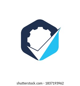 Compruebe el diseño del logotipo vectorial de los engranajes. Comprobando el diseño del concepto del logotipo.