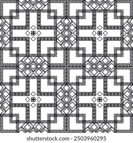 Compruebe el patrón inconsútil geométrico abstracto del Vector griego. Fondo ornamental aislado blanco y negro. Ornamentos de geometría con clave griega a cuadros serpentean Formas, líneas, cuadrados, rombos y rayas