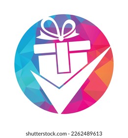 Überprüfen Sie das Design des Geschenkbildes. Markieren Sie das Geschenkbox Logo Design Symbol Vorlage Vektorgrafik.