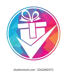 Überprüfen Sie das Design des Geschenkbildes. Markieren Sie das Geschenkbox Logo Design Symbol Vorlage Vektorgrafik.