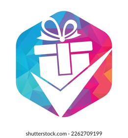 Compruebe el diseño del icono del logotipo de regalo. Marque el vector de la plantilla de icono de diseño del logotipo de la caja de regalo.