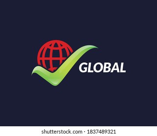 Check globe logo, icon. With outline and glyph style