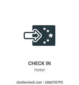 Check in glyph icon vector on white background. Flat vector check in icon symbol sign from modern accommodation collection for mobile concept and web apps design.