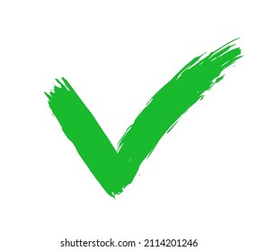 Check green icon. Correct mark. Checkmark sign isolated on white background. Tick box. Hand drawn right symbol. Checklist brush. Approved logo. Positive concept. Select button. Vector illustration