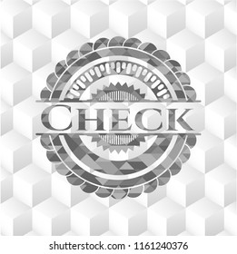 Check grey emblem. Retro with geometric cube white background