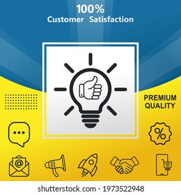 Check hand in bulb vector glyph color icon. With yellow and blue background option