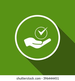 check in hand flat icon with long shadow. material design vector illustration