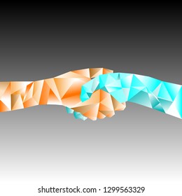 Check hand with polygon style vector background