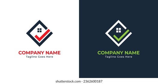 Check Home Real estate Logo Concept icon sign symbol Element Design. Tick, Checkmark, Mortgage, building, Realtor, House Logotype. Vector illustration logo template