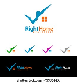 Check home, Real estate vector logo design, simple realty with check line and roof represented strong, right, correct, target and modern real estate