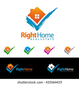 Check home, Real estate vector logo design, simple realty with check line and roof represented strong, right, correct, target and modern real estate