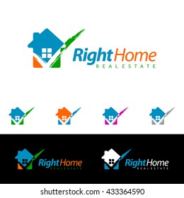 Check home, Real estate vector logo design, simple realty with check line and roof represented strong, right, correct, target and modern real estate