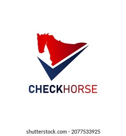 Check Horse Logo Design. With check, horse head, and pony icon. On gradient blue and red color. Premium and luxury logo template vector