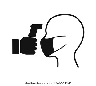 Check human body temperature icon. Showing body temperature check sign during Covid-19 outbreak. Detection virus transmission symbol. Use contactless infrared thermometer coronavirus outbreak sign