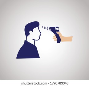 Check human body temperature icon. Detection virus transmission symbol, outline style pictogram on white background. Use contactless infrared thermometer covid-19 outbreak vector sign