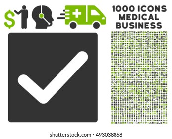 Check icon with 1000 medical business eco green and gray vector pictographs. Set style is flat bicolor symbols, white background.