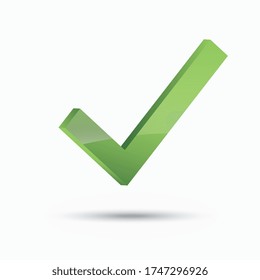 Check icon 3d, sign ok or right color green. Vector illustration. Eps 10 vector file.