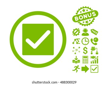 Check icon with bonus clip art. Vector illustration style is flat iconic symbols, eco green color, white background.