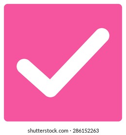 Check icon from Business Bicolor Set. This flat vector symbol uses pink color, rounded angles, and isolated on a white background.