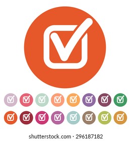 The check icon. Checkmark and checkbox, yes, voting symbol. Flat Vector illustration. Button Set